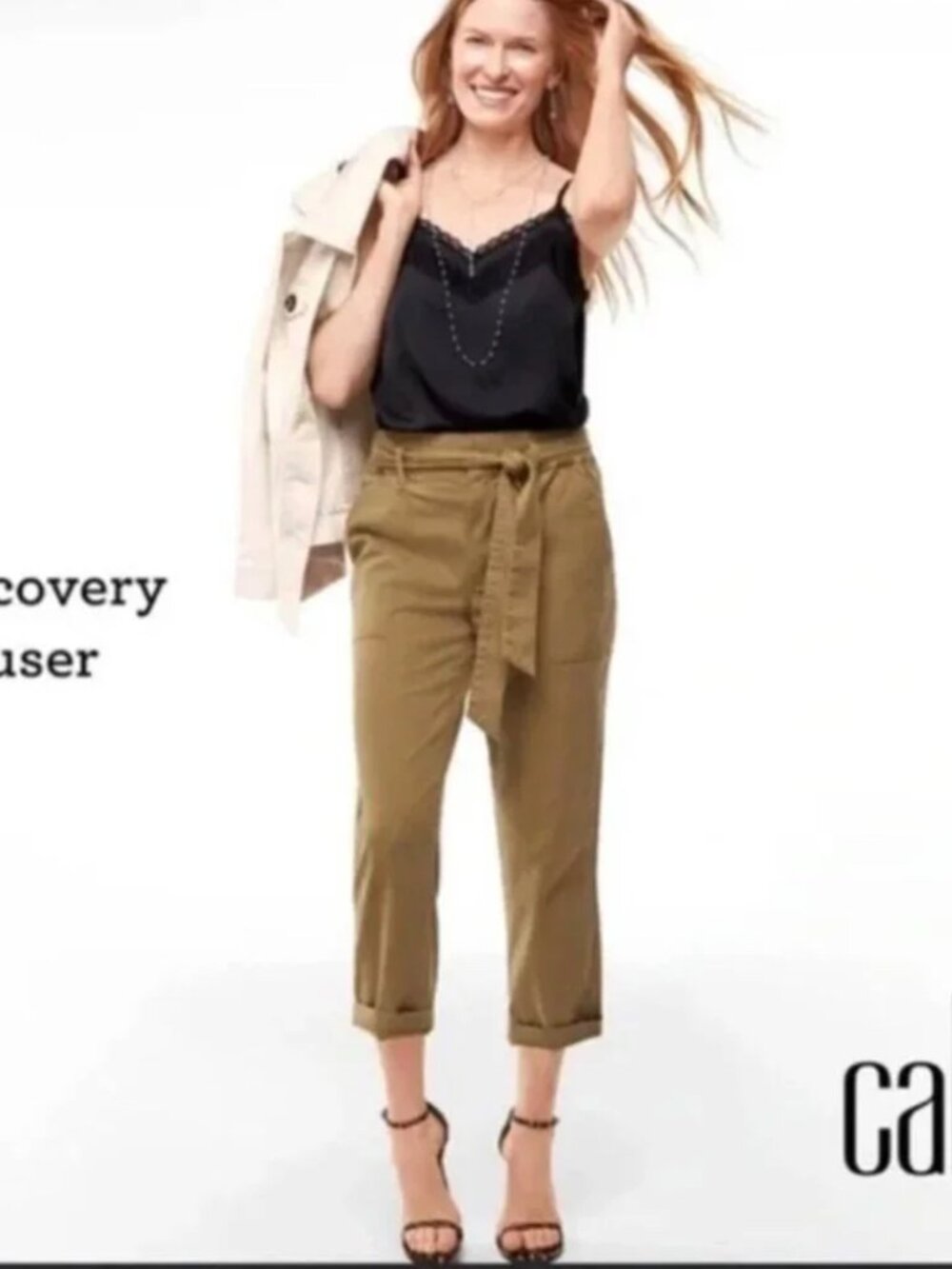 CABI 5693 Discovery Trouser in Khaki High Waisted Cropped Size 2 w/Belt